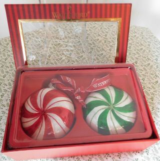 Waterford Peppermint Candy Blown Glass Christmas Ornaments Red And Green 4