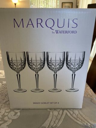 Nib Marquis By Waterford Set Of 4 Brady Water Wine Goblets Crystalline Nib $100