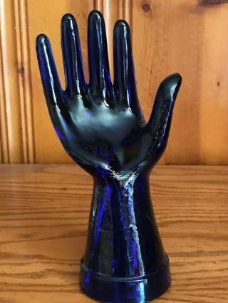 Vintage Cobalt Blue Glass Hand/ Mannequin/ Ring Display 8 Inch