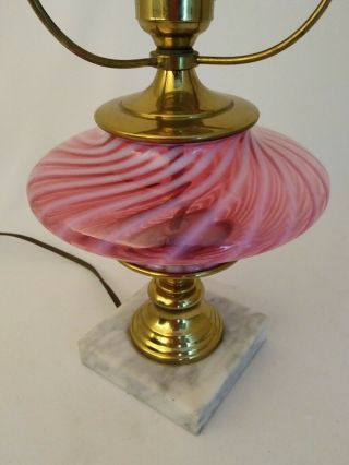 Fenton Cranberry Spiral Optic Opelescent Glass Lamp Vtg Base Only No Shade 2