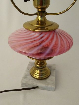Fenton Cranberry Spiral Optic Opelescent Glass Lamp Vtg Base Only No Shade 4