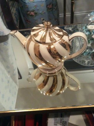 Vintage Sadler England White Gold Swirl Teapot 1552