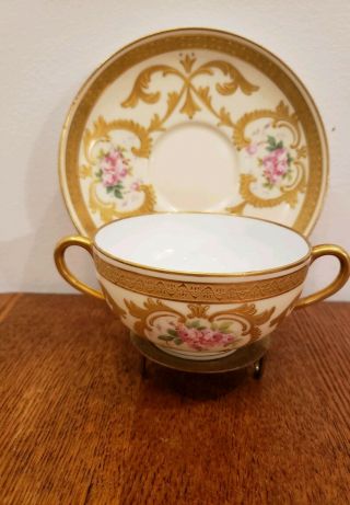 Gorgeous Limoges France Cup/cream Soup Saucer Roses Heavy Gold Gilt Gorgeous