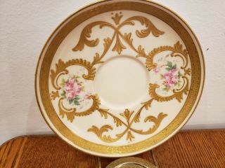 GORGEOUS LIMOGES FRANCE CUP/CREAM SOUP SAUCER ROSES HEAVY GOLD GILT GORGEOUS 4
