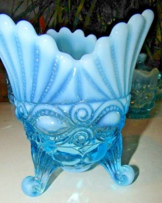 Vintage Westmoreland Glass Footed Spooner Or Candy Dish Blue W Opalescent Rims