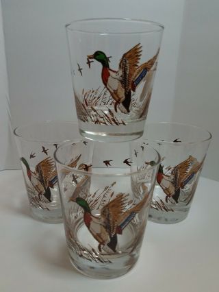 Vintage Libby - Set If 4 English Hi Ball Glasses.  Mallard Ducks.  Set Of 4