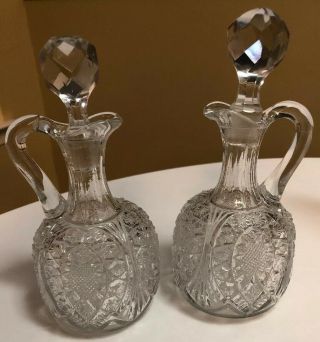 Vintage Elegant Crystal Clear Cut Glass Cruets With Stopper