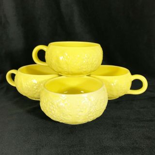 4 Vintage Secla Yellow Cabbage Leaf Soup Bowls Pottery Made In Portugal