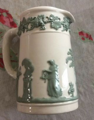 Vintage Wedgwood Queensware Green On White Embossed 4 " Pitcher Creamer