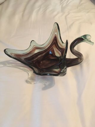 Vintage Large Hand - Blown Murano Style Glass Swan Bowl