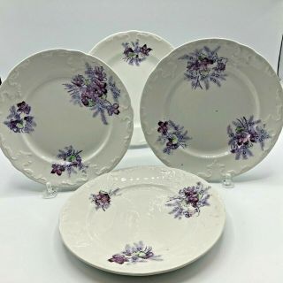 Four Antique Hand Painted Purple Pansy Plates 7” Ford City Pa 1895