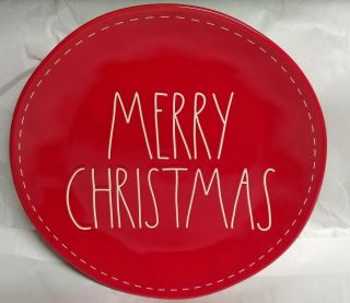 Rae Dunn Ceramic Red Dinner Plate L/l " Merry Christmas " - 11 In.  Vhtf Rare
