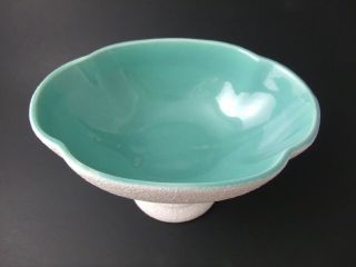 Royal Haeger Pedestal Bowl White Turquoise Blue Pottery VTG Midcentury 2