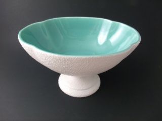 Royal Haeger Pedestal Bowl White Turquoise Blue Pottery VTG Midcentury 3