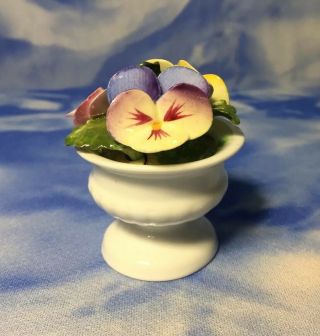 Htf 2 " Aynsley Bone China Pansy Flowers In Pot Figurine England Rgvc