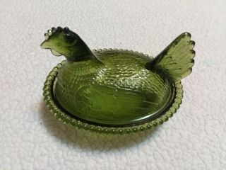 Indiana Glass Hen On Nest Light Green Chicken Candy Dish Bowl With Lid