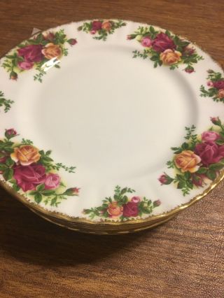 Set Of 8 Royal Albert Old Country Roses Montrose Fluted Brushed Gold 8” Plates