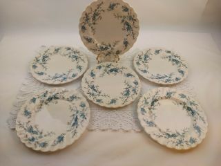 Myott Staffordshire Ware Forget Me Not Blue Flower Bread Plates Vintage Set Of 6