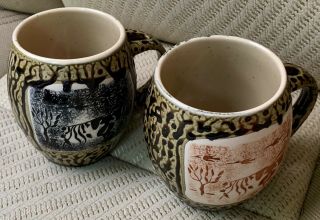 Summer Set Of Two (2) Always Azul Pottery Coffee/tea Cups Mugs