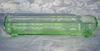 VINTAGE BAGLEY? ART DECO URANIUM GREEN ART GLASS POSY TROUGH VASE 2
