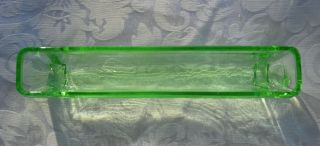 VINTAGE BAGLEY? ART DECO URANIUM GREEN ART GLASS POSY TROUGH VASE 4