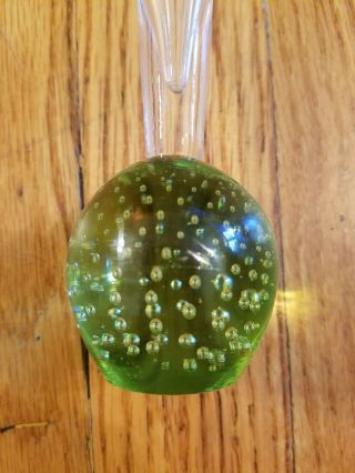 Green Hand Blown Vintage Glass - Bud Vase W/ Paperweight Bottom Bubble Glass 4