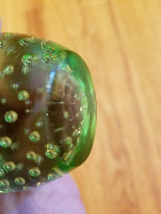Green Hand Blown Vintage Glass - Bud Vase W/ Paperweight Bottom Bubble Glass 5