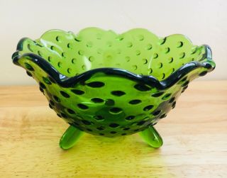 Vintage Green Depression Glass Footed Candy Bowl / Dish