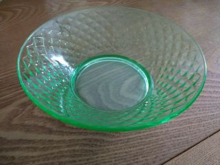 Vintage Uranium Green Depression Glass Bowl - Diamond Quilted Pattern