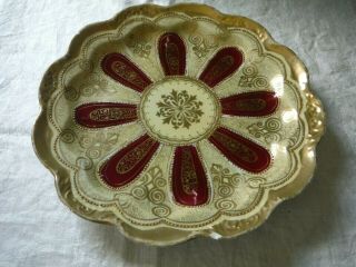 Antique Hand - Painted Maple Leaf Nippon Plate Raised Gold Mandala Dots 9 " -