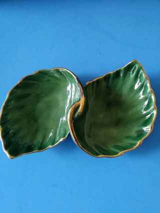 Vintage Ceramic Green Gold Trim Leaf Dish Collectible