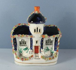 Antique Staffordshire England Pottery House Figurine W Swans Or Ducks And Bocage