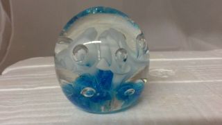 Joe St Clair White Trumpet Flowers Glass Paperweight Signed Vintage