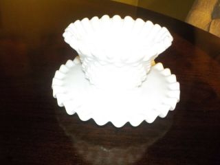 Fenton Vintage Hobnail White Milk Glass Mayonnaise Bowl And Under Plate