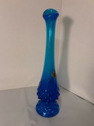 Fenton Cobalt Teal Blue Hobnail Swung Glass 9 1/2 " Bud Vase - Sticker Attached