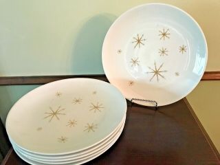 6 Vintage Royal China Star Glow 10” Dinner Plates Mid Century 1950 
