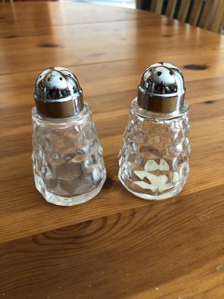 Fostoria American Salt & Pepper Shakers With Chrome Lids