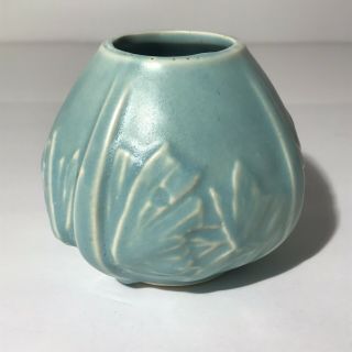 Van Briggle Pottery 1930s Crackled Turquoise - Embossed Flowers - Small Bowl Vase