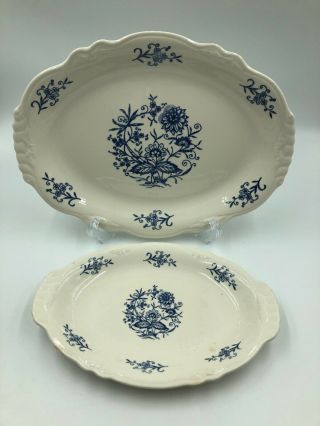 2 Vintage Imperial Blue Dresden Oval Plates Homer Laughlin Sheffield Blue Onion
