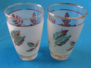 Vintage Frosted Libbey Gold Leaf Drinking Glass/tumbler 1950 