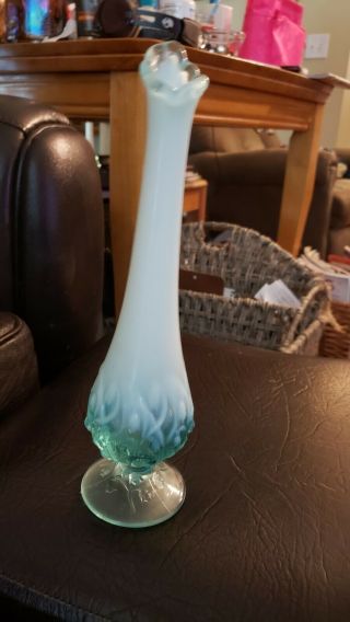 Fenton Blue Opalescent Lily Of The Valley Bud Vase 10 " Tall