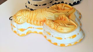 Vintage Blue and Yellow Bassano Italian Pottery Ceramic Lobster Mold Wall Decor 3