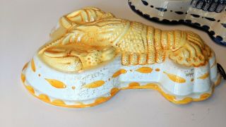 Vintage Blue and Yellow Bassano Italian Pottery Ceramic Lobster Mold Wall Decor 4