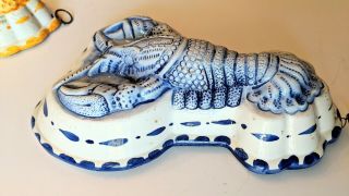 Vintage Blue and Yellow Bassano Italian Pottery Ceramic Lobster Mold Wall Decor 5
