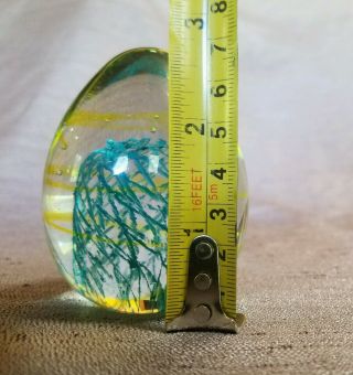 Turquoise yellow Swirl Design Egg Shaped Art Glass Style Vintage Paperweight 3