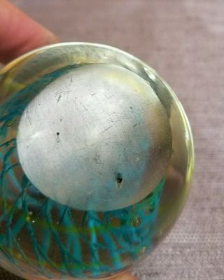 Turquoise yellow Swirl Design Egg Shaped Art Glass Style Vintage Paperweight 5