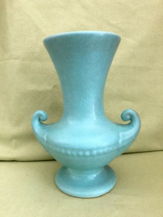 Vintage Red Wing Rumrill Art Pottery Aqua Turquoise Blue White Interior Vase 504