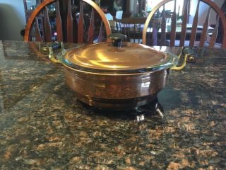 Vintage Pyrex Bowl,  1.  5 Qt And Very Rare Coppertone Cradle With Lid