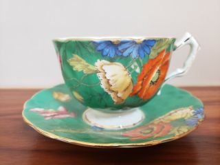 Vintage Aynsley Flowered Multo Colored Gold Cup And Saucer Signed
