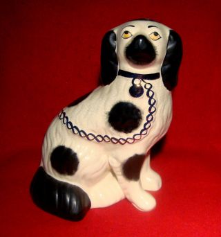 Vintage Staffordshire Earthenware Spaniel Dog Black White Copper Luster
